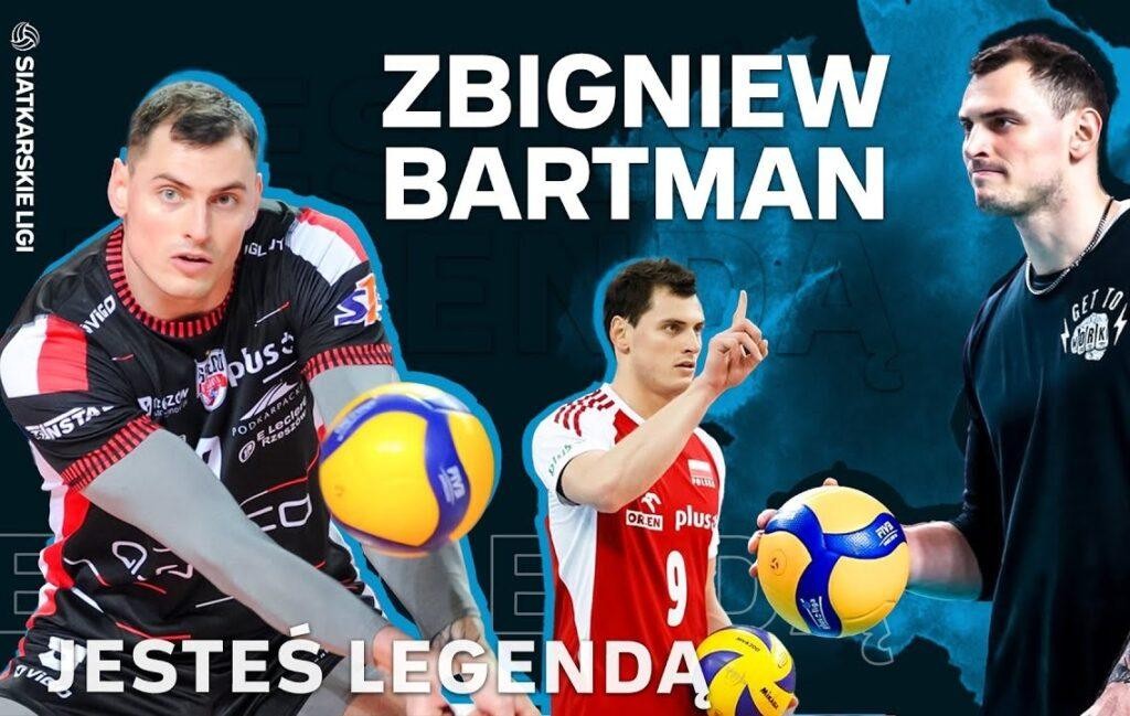 Zbigniew Bartman w akcji na boisku siatkarskim, wykonujący mocny atak lub blok.